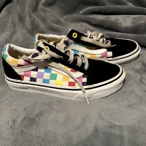 vans rainbow old school classic checkered sneakers lace up size M 3.5 W 5